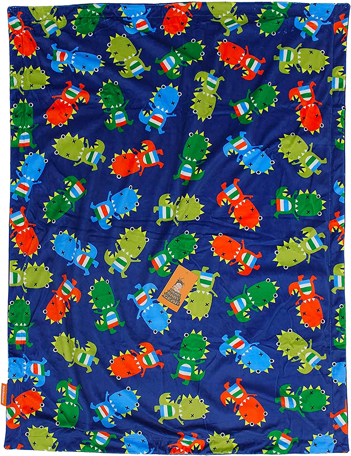 Dear Baby Gear Deluxe Double Layer Soft Minky Baby Blanket – Dinosaur Boo on Blue / Mutlicolored Dino, Exclusive Print, 40 x 30 Inches