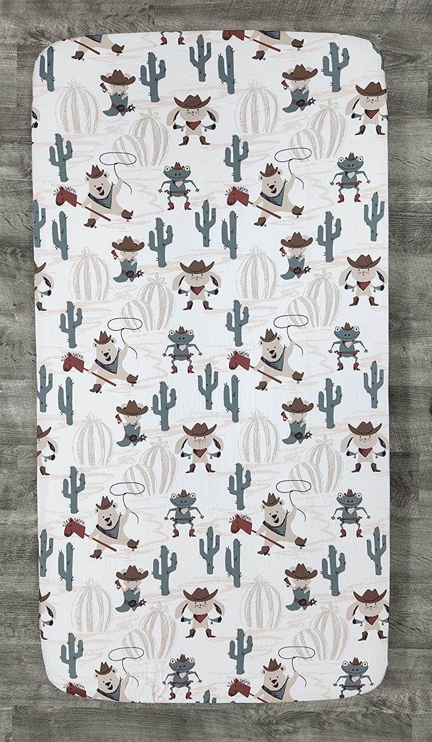 Dear Baby Gear Deluxe Crib Sheet Cotton Polyester Baby Crib Sheets – Wild West Cowboy Critters and Cactus, Exclusive Print, 28 x 52 x 10 Inches